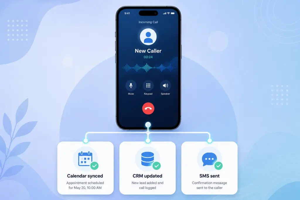 AI receptionist logging customer calls in a CRM and managing automated follow-ups