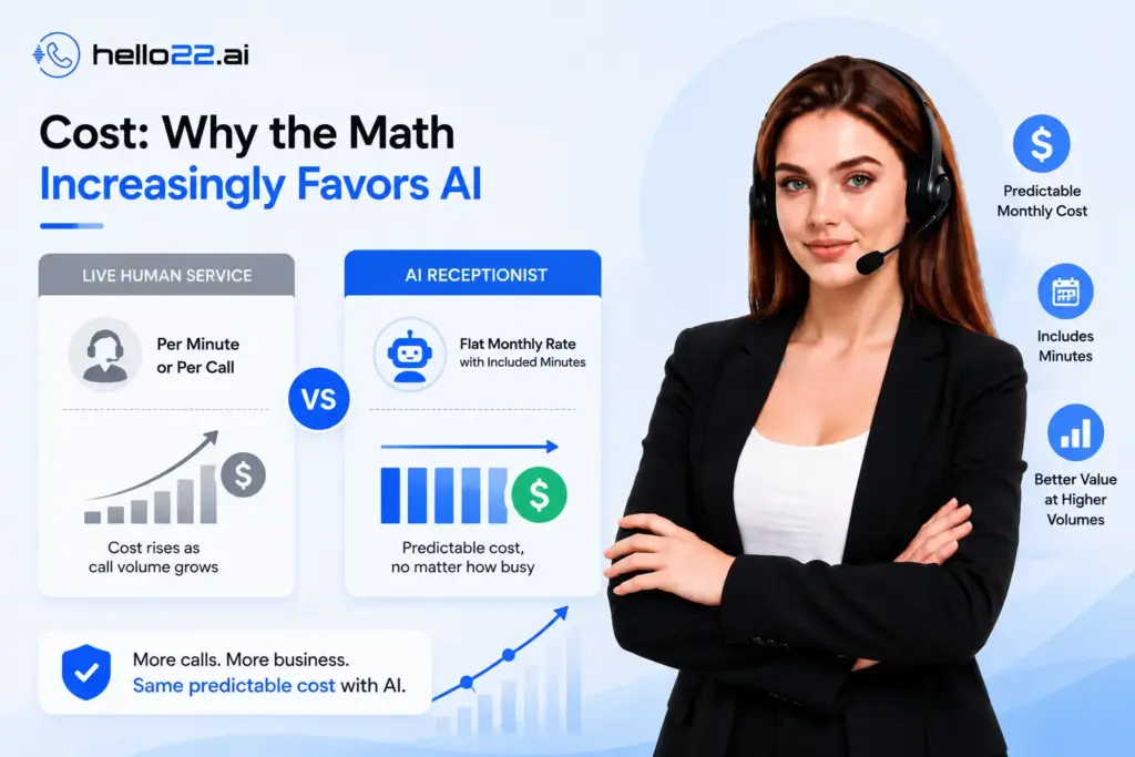 Cost comparison showing why AI receptionists are more affordable than traditional virtual receptionists