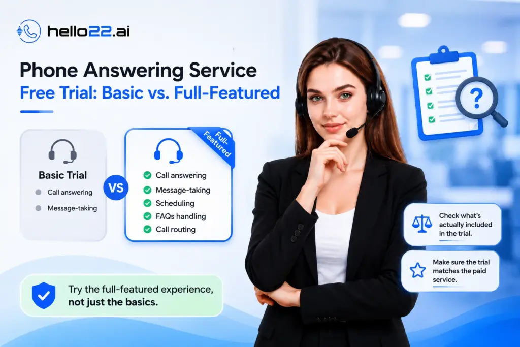 Phone answering service free trial basic vs full-featured comparison